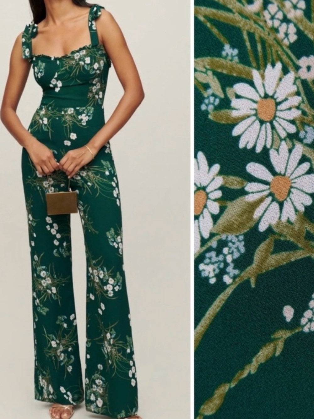 Reformation Alfred Floral Jumpsuit in Dark Green